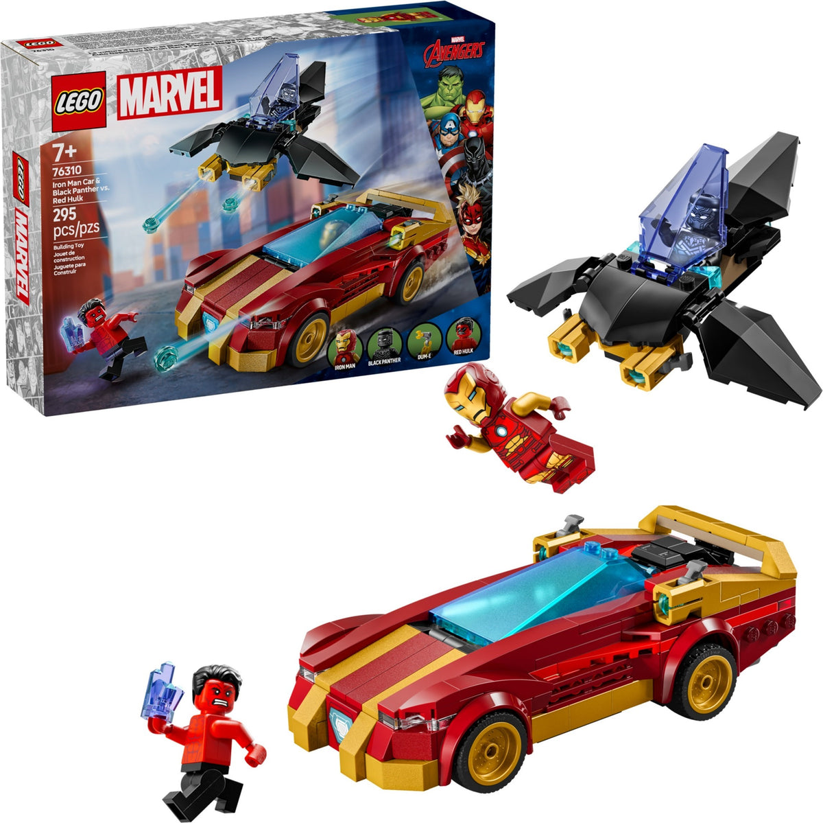 LEGO DC Super Heroes 76310 Iron Man Auto und Black Panther vs. Red Hulk