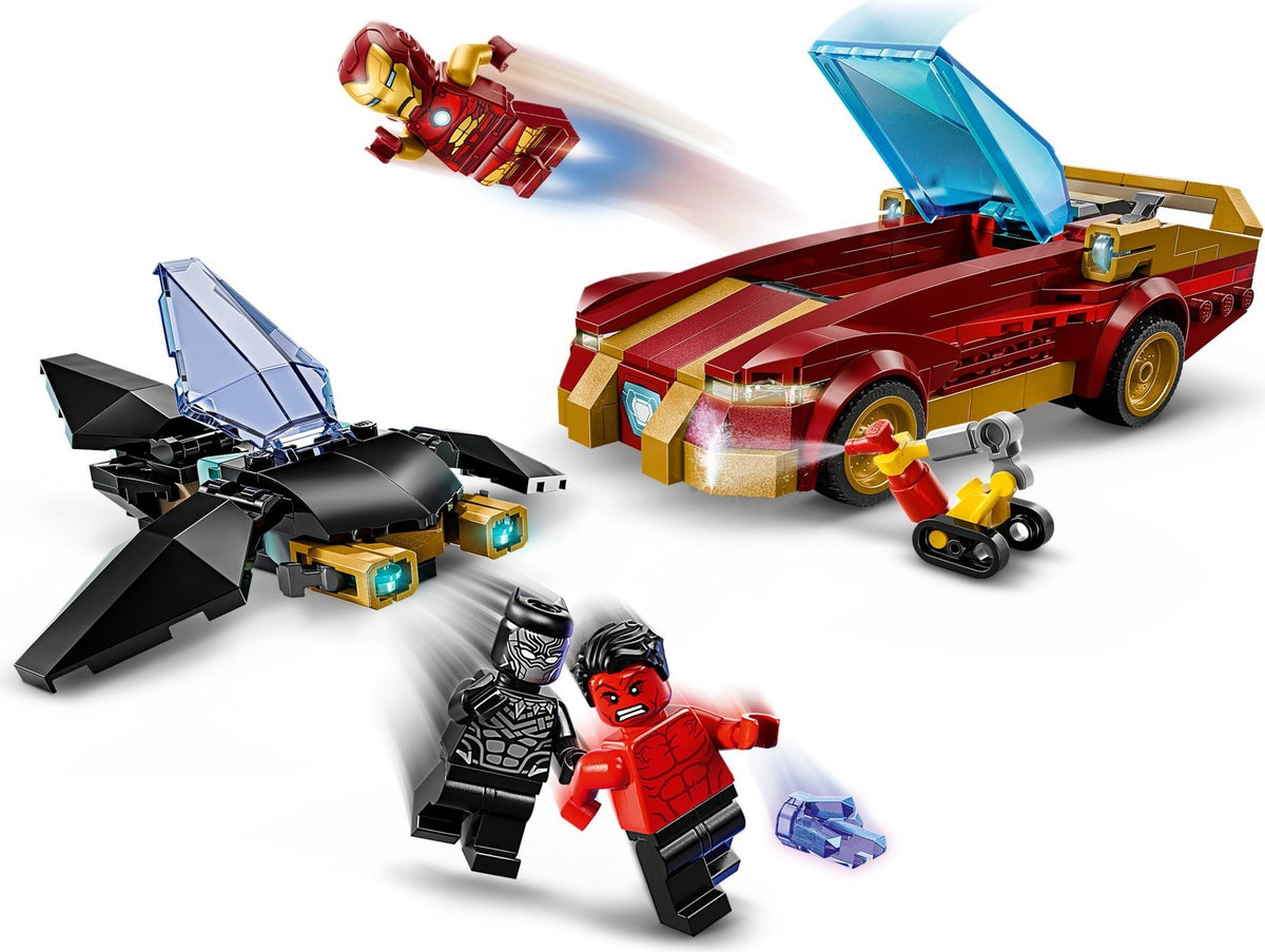 LEGO DC Super Heroes 76310 Iron Man Auto und Black Panther vs. Red Hulk