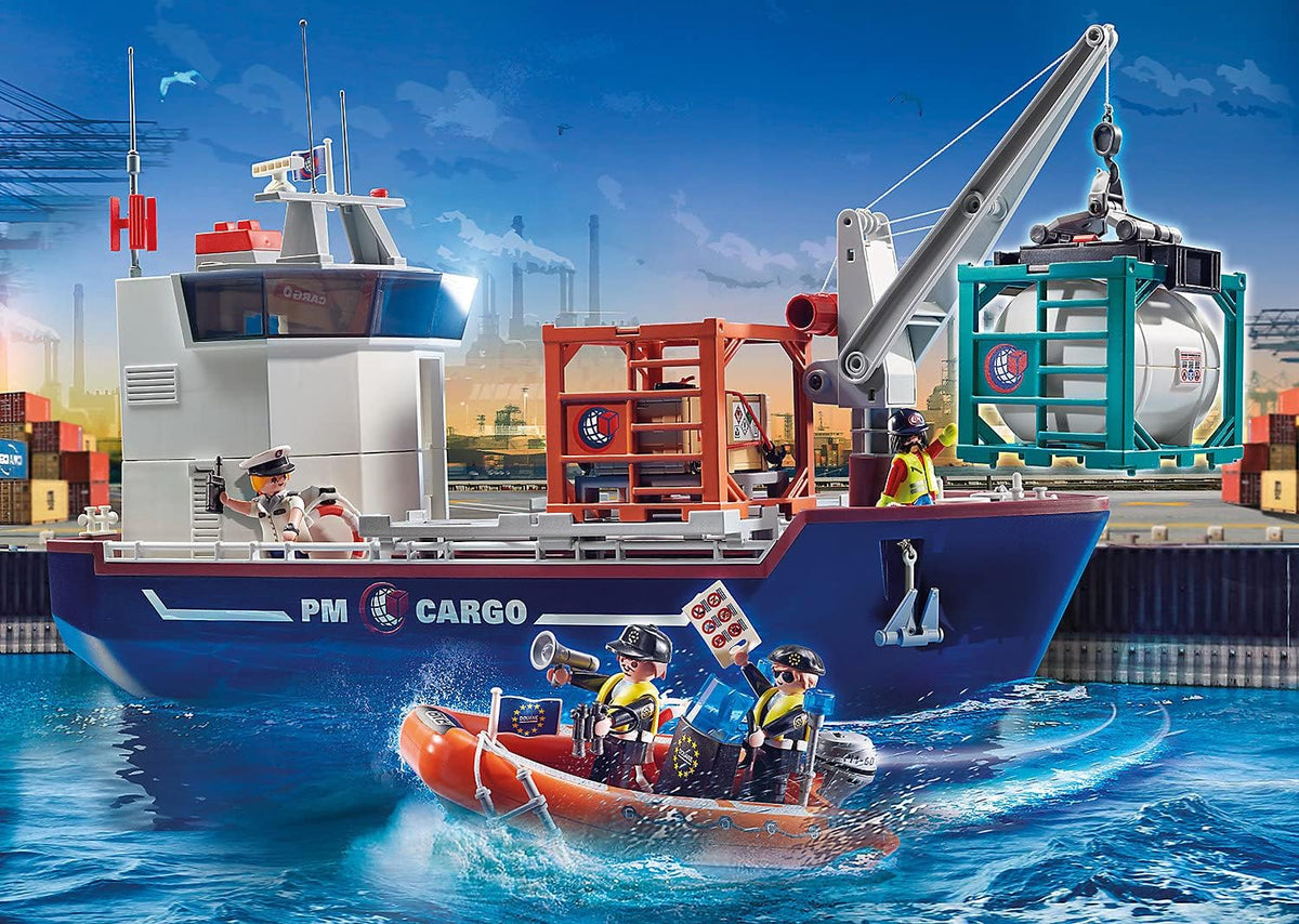 PLAYMOBIL City Action 70769 Großes Containerschiff mit Zollboot